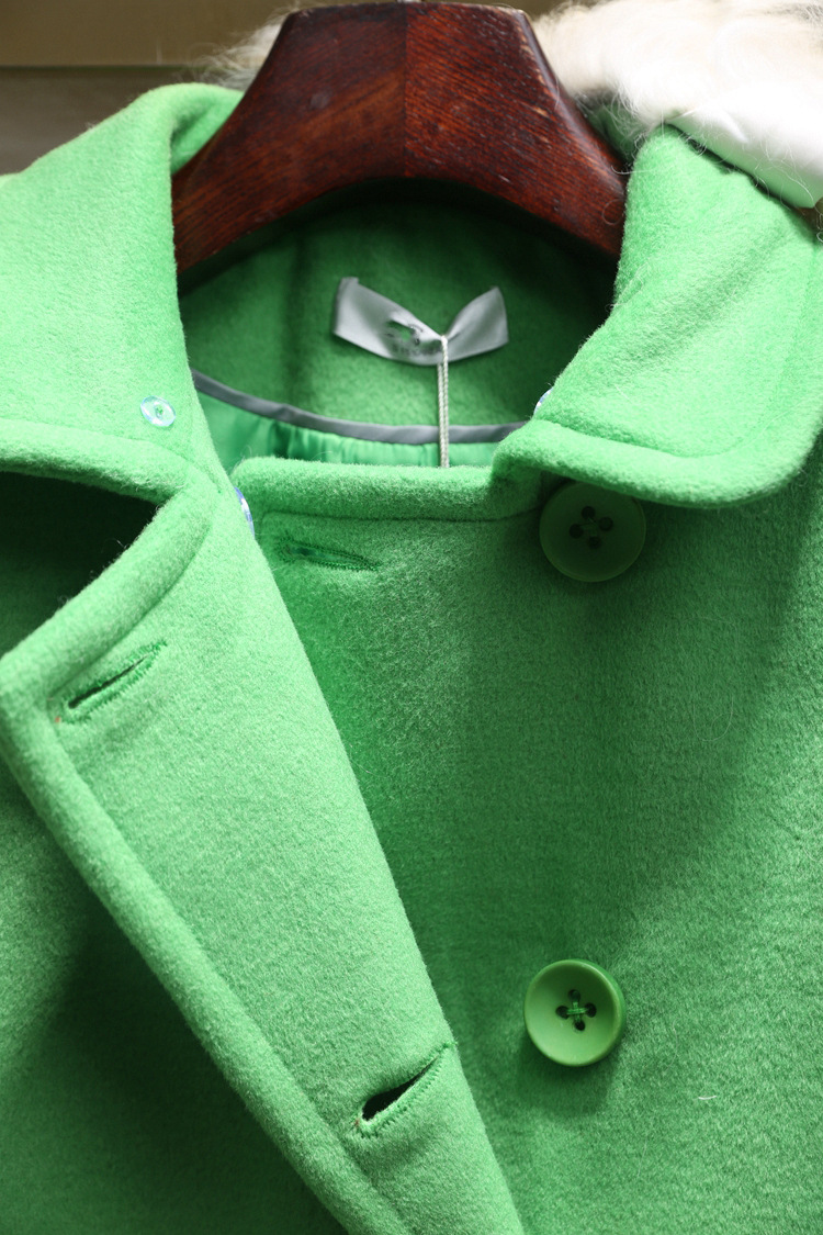 点#s系列 2016秋冬女装大毛领毛呢外套 中长款纯色呢子.