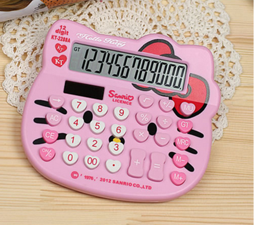 Cartoon 12-Bit Computer Girl Heart Pink Shape Calculator No. 5 Battery Solar Heart-Shaped Button
