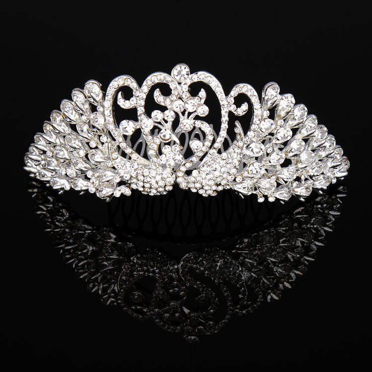 新款韩版发饰 新娘头饰结婚饰品婚纱合金水钻孔雀皇冠 韩国批发