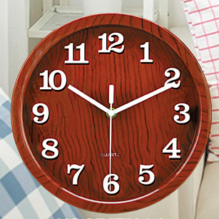 钟表批发 田园家居8寸静音木纹立体数字扫描挂钟 办公摆设礼品