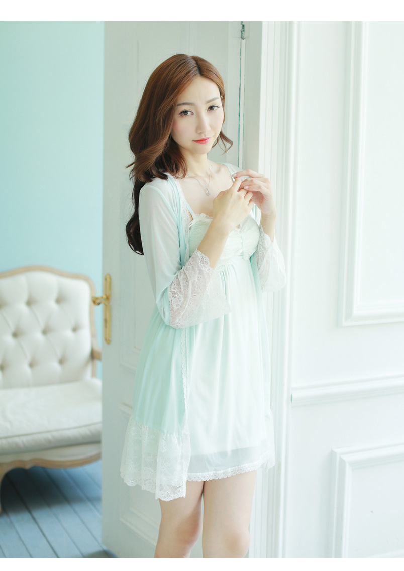 性感蕾丝两件套睡袍女士莫代尔睡衣春夏季薄款家居服新品睡裙