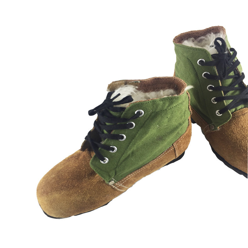 冬季老式大头皮鞋中老年男士雪地靴羊毛皮鞋防寒保暖工作迷彩靴