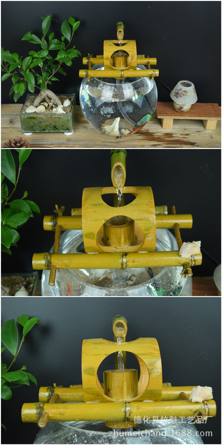 鱼缸流水器竹 桌面摆件玻璃缸竹制流水过滤