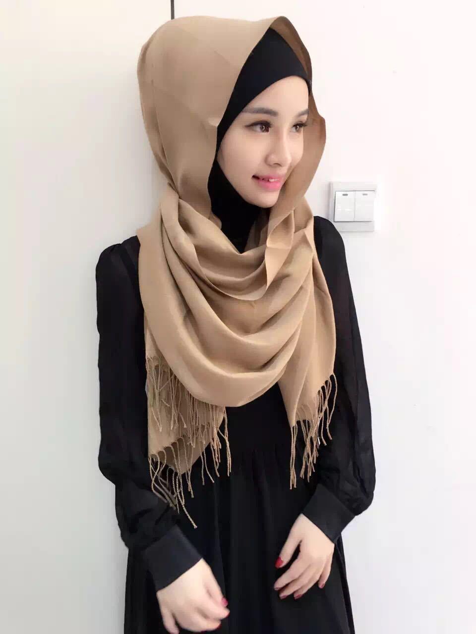 穆斯林头巾 羊绒纯色长巾 女 秋冬纱巾回