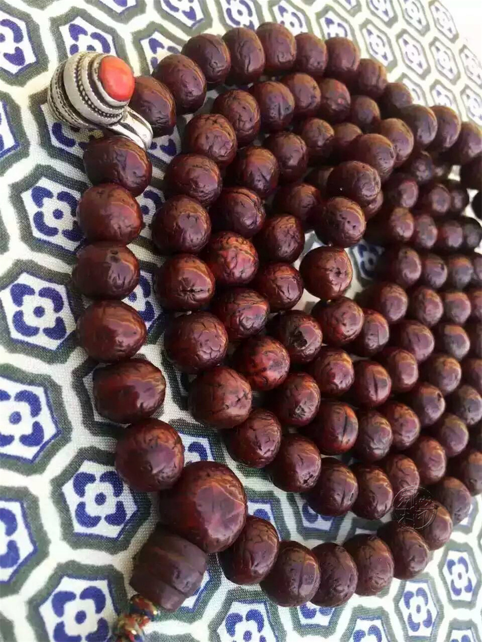 尼泊尔红皮凤眼菩提手串佛珠 藏区玉化爆老凤眼菩提男女士款手链