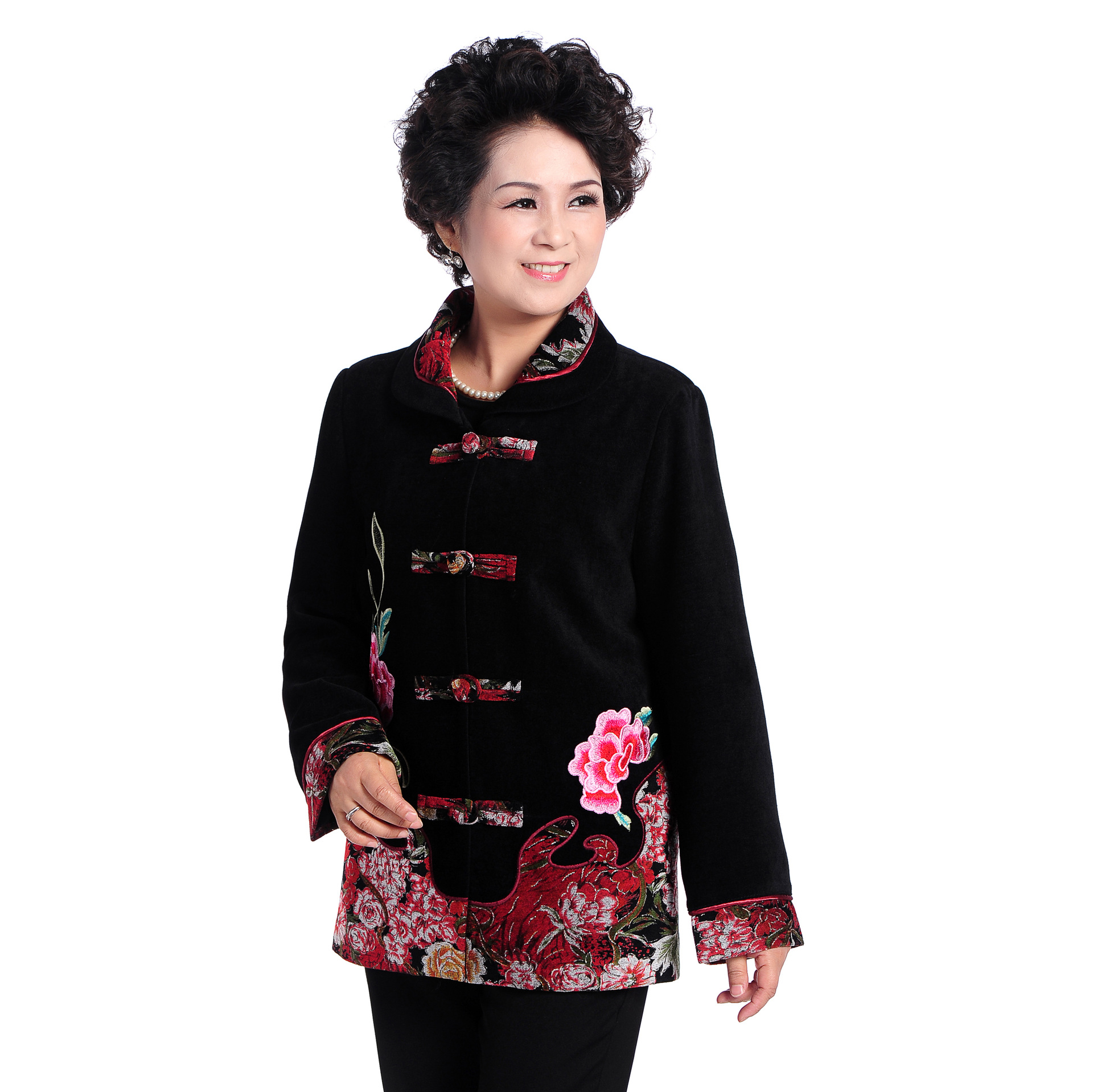 秋冬装新款妈妈装翻领外套中老年女装大码唐