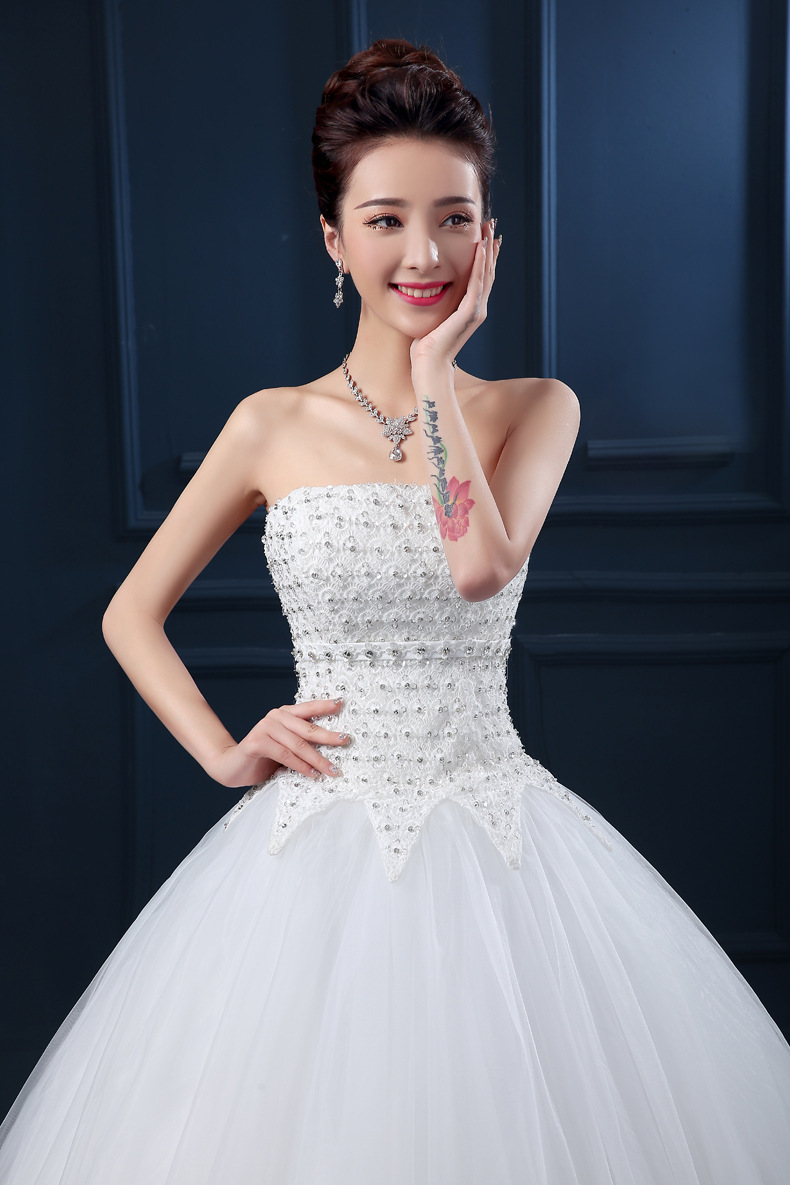 婚纱礼服2016新款春季韩版抹胸新娘大码孕妇结婚齐地绑带婚纱批发
