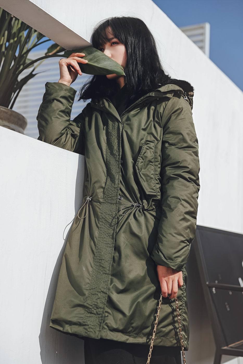 经典抽绳毛领帽羽绒服