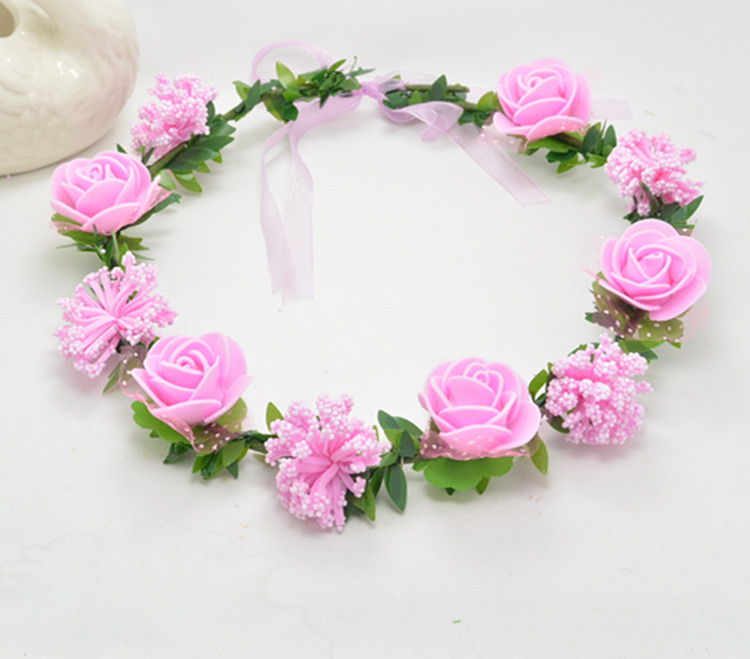 头戴花环批发头饰韩式花朵节日旅游景区热卖pe七彩花环厂家直销