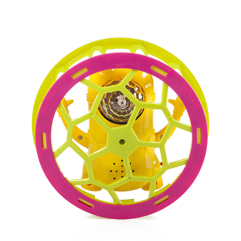 新款儿童电动闪光转轮玩具小黄鸟炫彩旋转灯光音乐滚动可转圈玩具