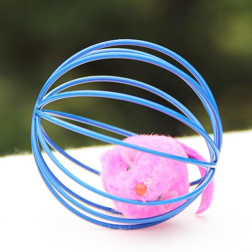 老鼠球 铁笼中鼠猫抓球 球形猫玩具 含兔毛老鼠 宠物用品 爆款