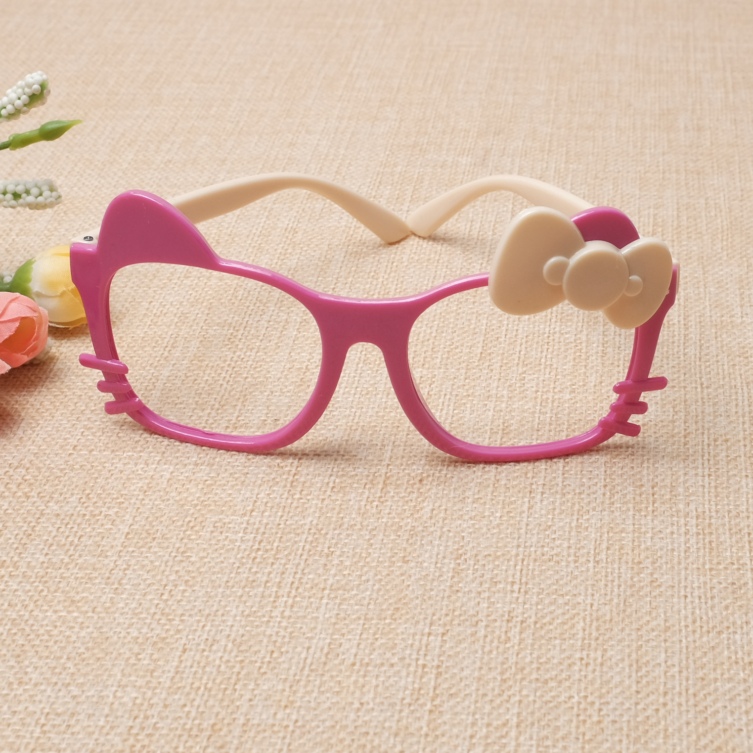 儿童眼镜框 宝宝装饰镜框 小猫蝴蝶结咪造型可爱框架无镜片眼镜