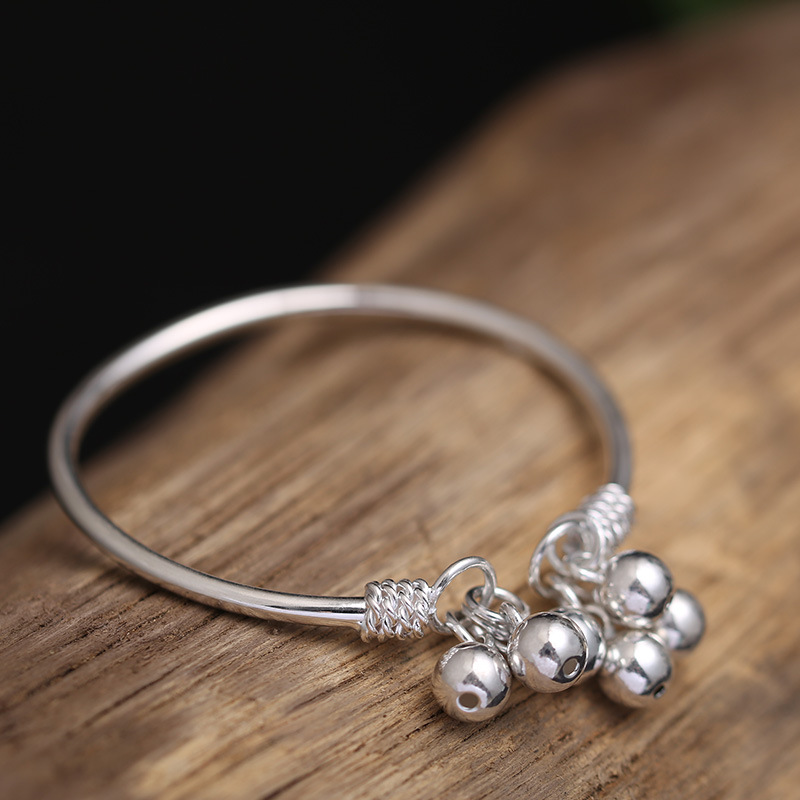 素银坊原创手工925银手镯女款开口铃铛首饰纯银饰品淘宝
