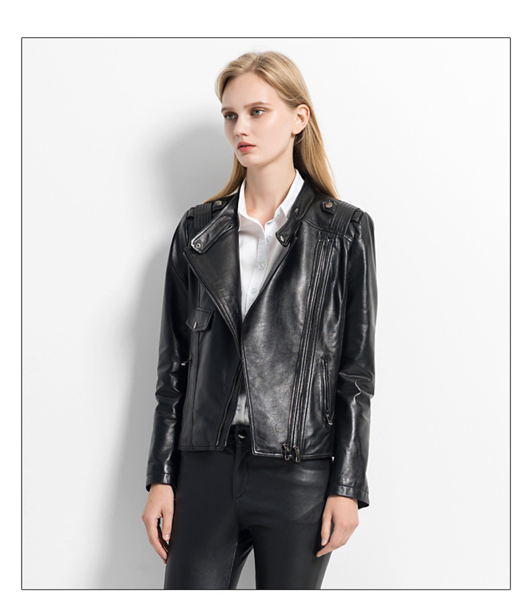 蓝歌丹黎2016秋冬新款绵羊皮外套 真皮皮衣女短款机车服街头夹克