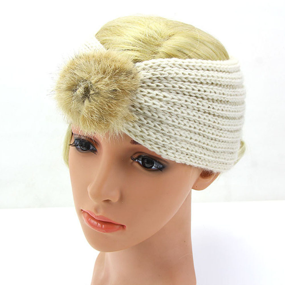 欧美新款秋冬季时尚保暖女士发带热卖毛线针织毛球发饰头套批发