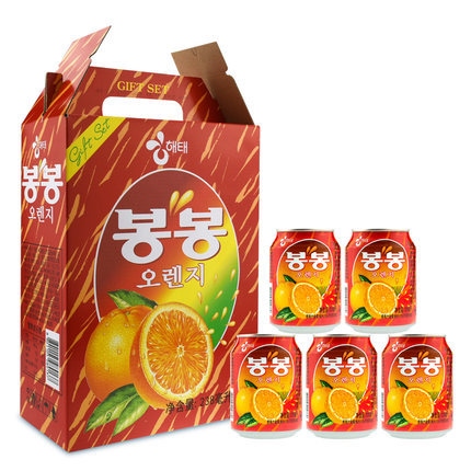 韩国进口果汁饮料 海太橙子果肉果粒饮料 238ml*72罐