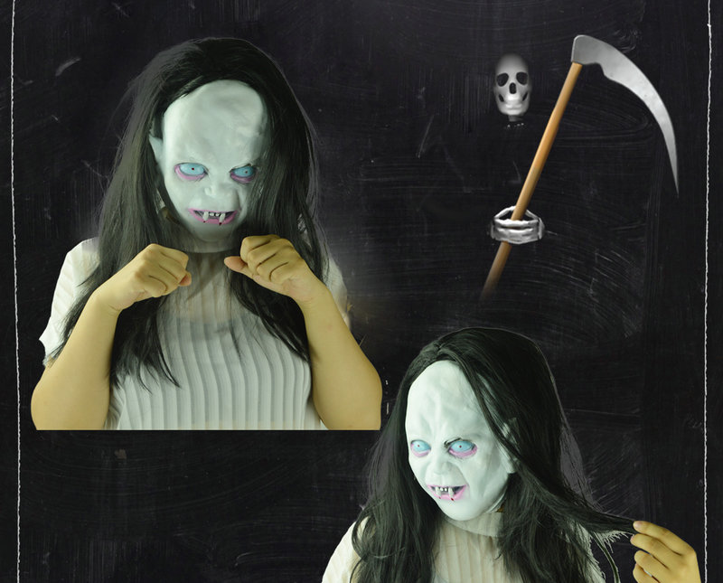 万圣节恐怖鬼面具整蛊道具黑发鬼咒怨贞子面具惊悚头套鬼节用品