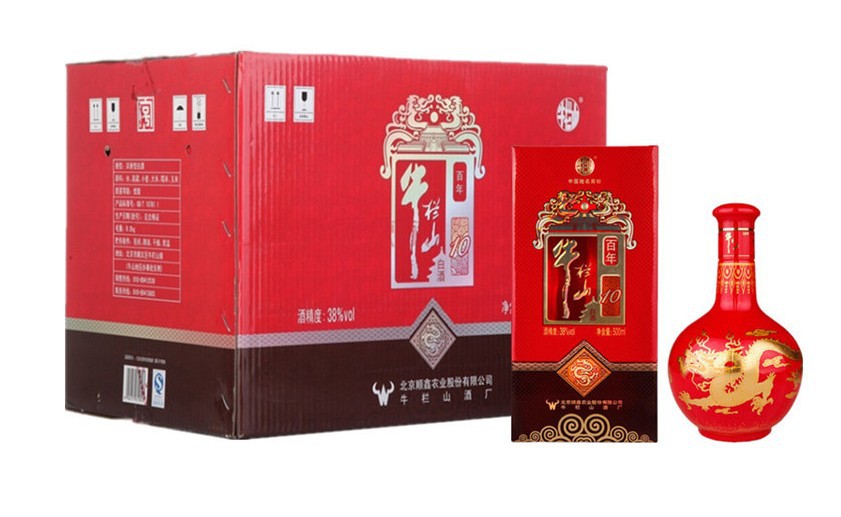 牛栏山二锅头酒 百年红10年 婚宴酒 红瓷瓶38度浓香白酒500ml*6瓶