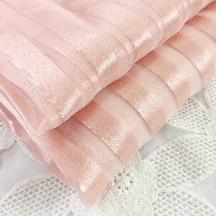 空变竹节条纹网纱提花欧根纱2公分条子欧根纱单丝空变竹节