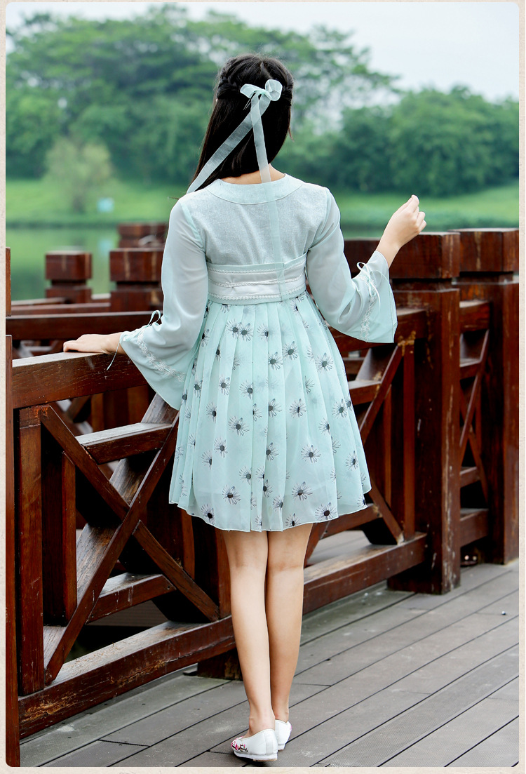 澄碧 复古汉元素碎花雪纺连衣裙 夏季新款 汉服改良日常古风女装