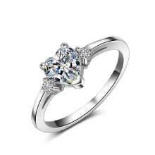 JZ006心形钻锆石镀白金戒婚戒指简单桃心女款可爱情侣小钻戒