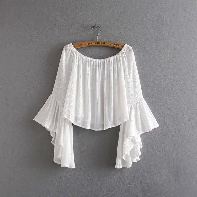 欧洲站2016za喇叭袖上衣 抹胸女士打底衫短款 cdc8.