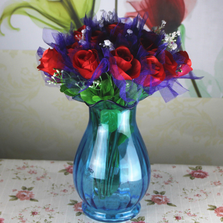 彩色玻璃花瓶 透明彩色玻璃花瓶 工艺品装饰水培玻璃水晶花瓶-玻璃工