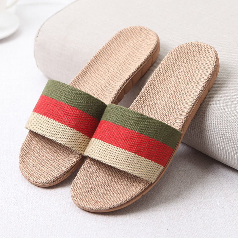 Women's Summer Home Linen Slippers Summer Couple Home Thick Bottom Non-Slip Indoor Floor Sandals Men's Summer