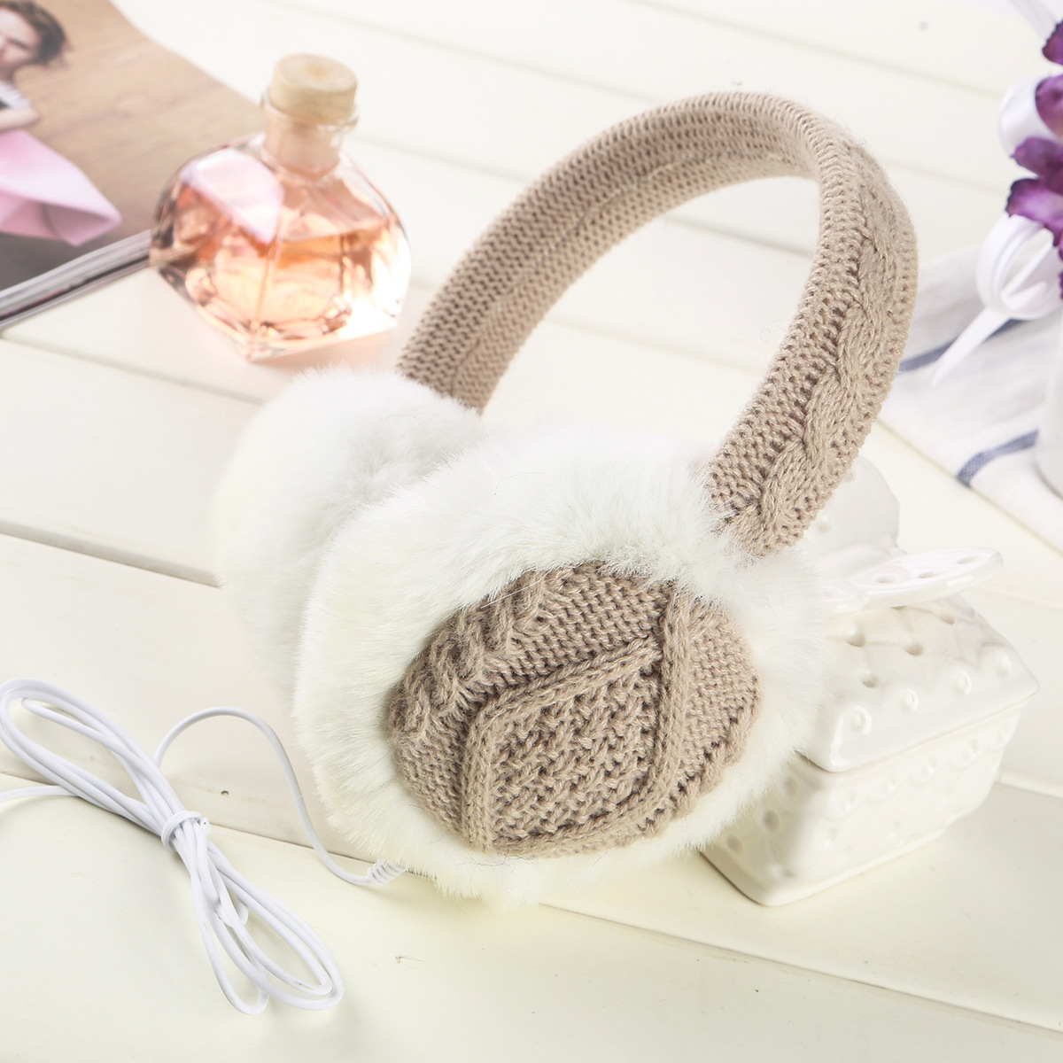 针织毛线提花耳罩冬季保暖毛绒音乐冬季耳罩耳包