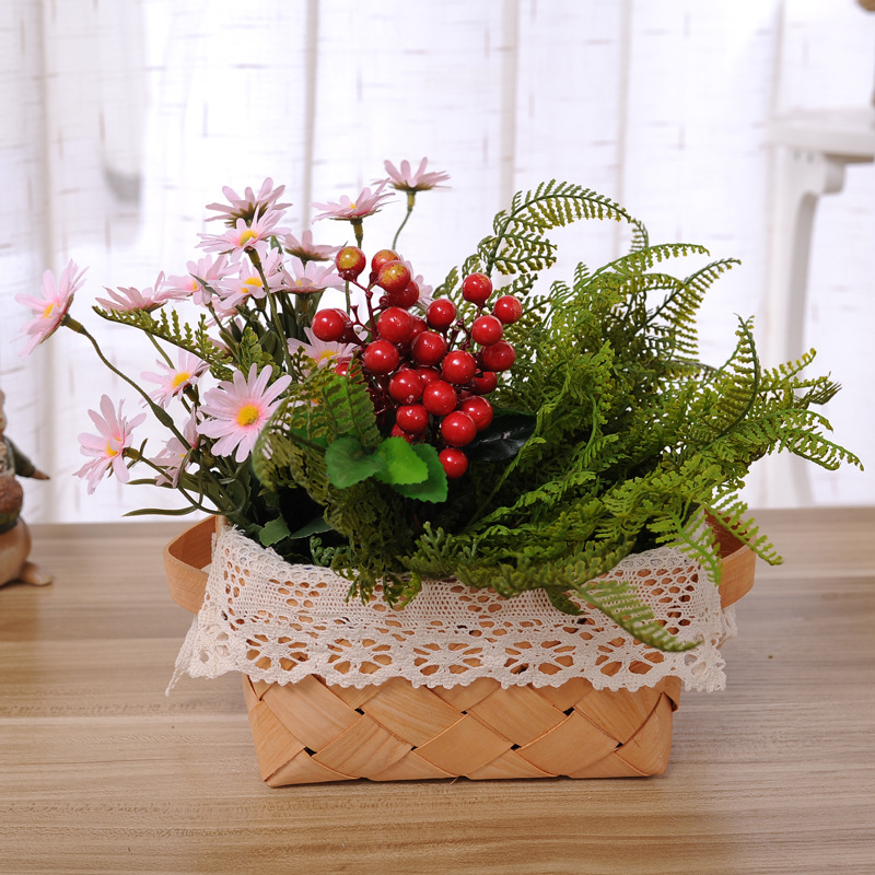 木片编织小花篮 鲜花花店插花花篮 家居装饰摆件摆设工艺品花器