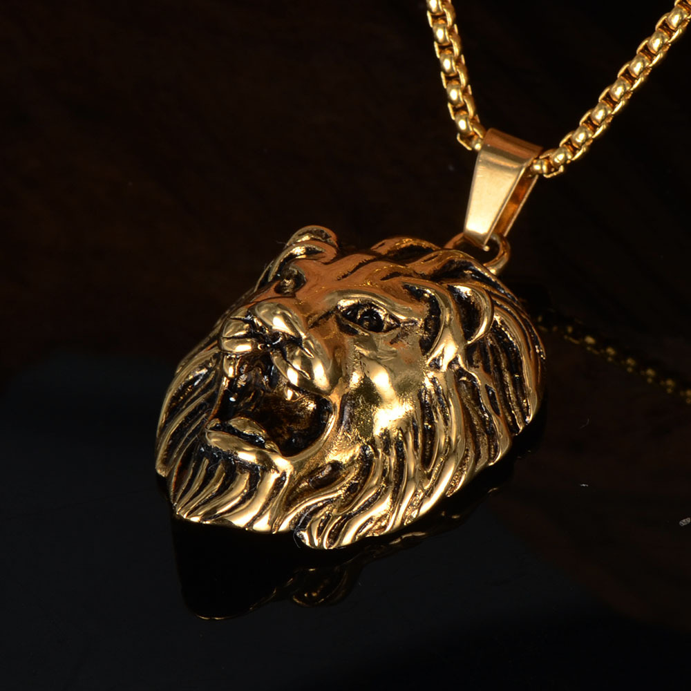 复古狮子项链个性钛钢狮子头吊坠项坠男士时尚潮男饰品 htd528