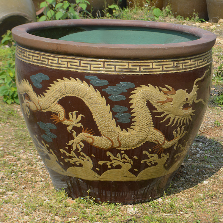 龙凤呈祥与山林花鸟图案大缸花盆金鱼缸