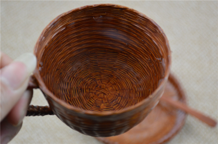 新品 创意手工藤编咖啡杯勺碟3件套特色礼品餐饮杯子