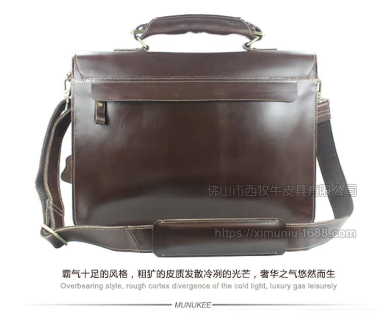 High Quality Italian First Layer Cowhide with Lock Men's Briefcase Business Leather Shoulder Bag Messenger Bag Portable