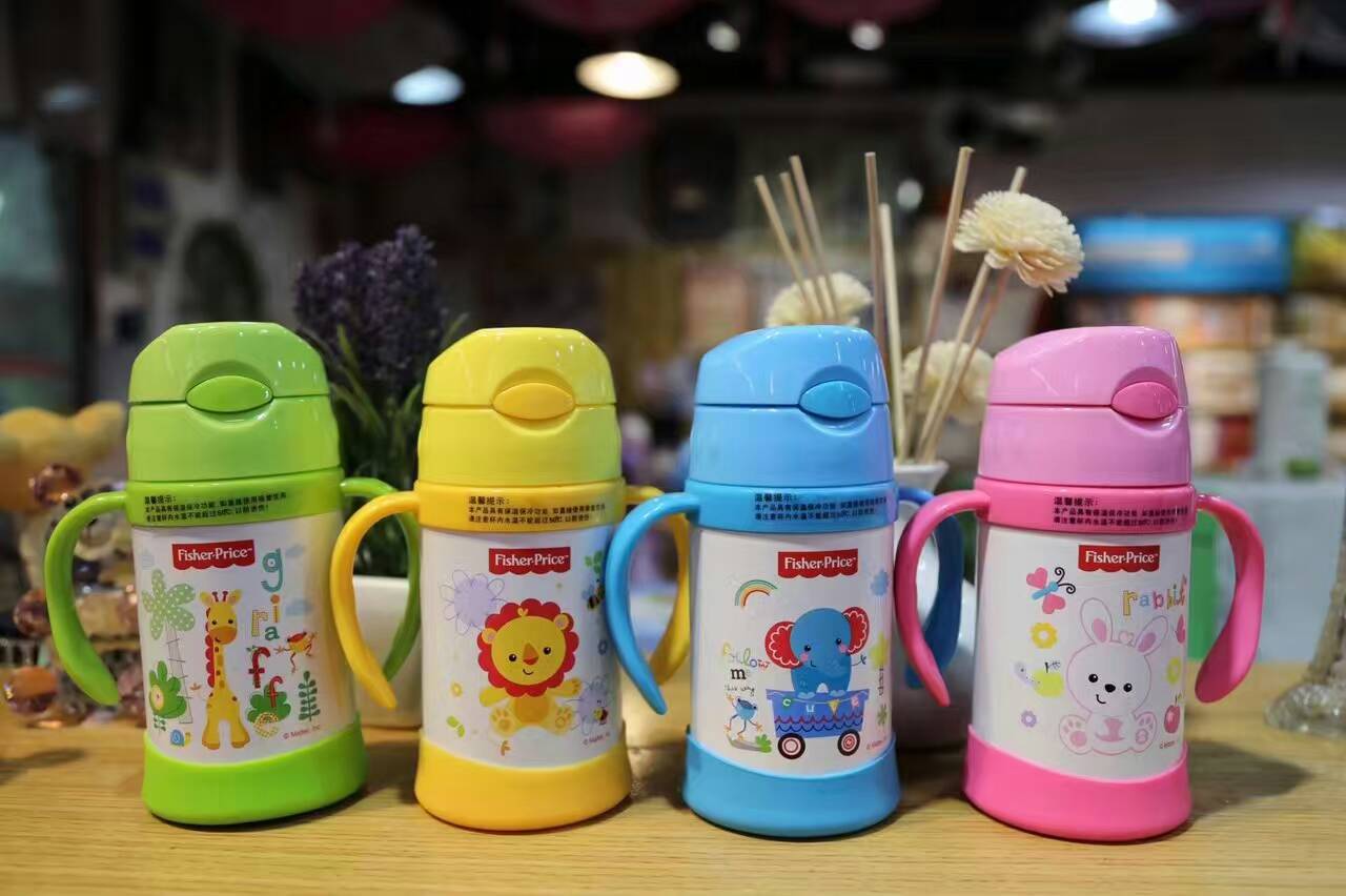 正品费雪8012婴幼儿吸管保温杯带手柄儿