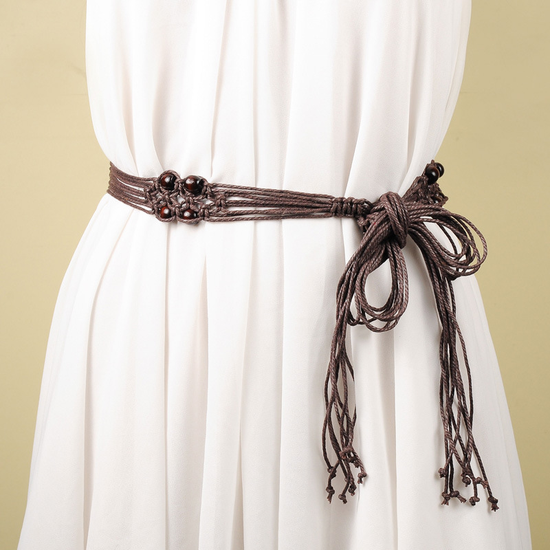 时尚民族风编织腰带 配裙子长流苏腰带 女士中国结腰链装饰皮带女