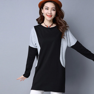 2016大码女装秋装中长款长袖t恤女上衣宽松百搭打底衫