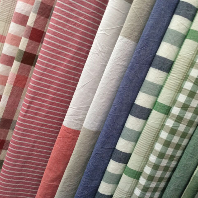 水洗棉布料纯色格子简约风格 床品布料条纹