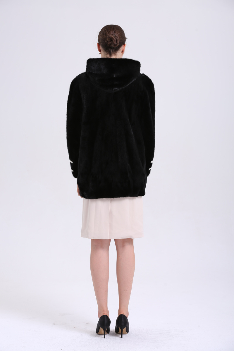 2016欧式奢华整貂带帽皮草外套 女士中长款七分袖倒毛貂皮.