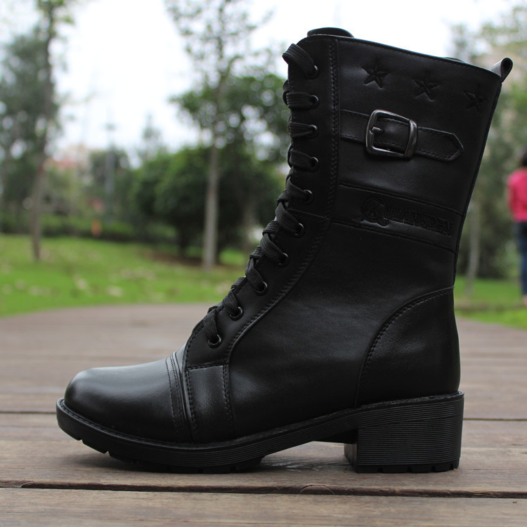3515强人正品真皮女军靴羊毛靴女士机车