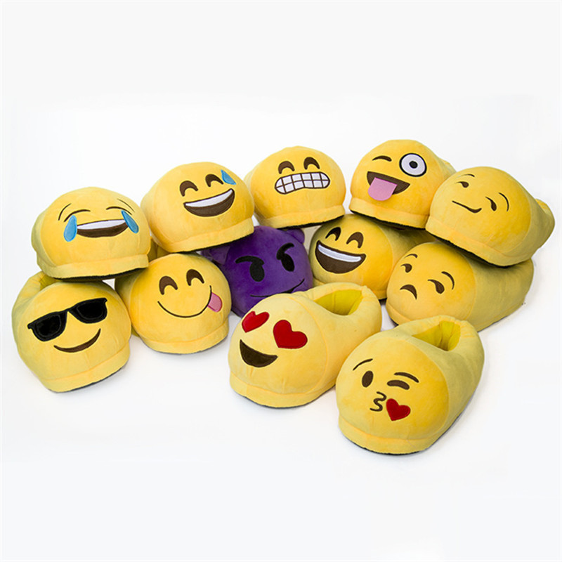 新款qq聊天表情 毛绒拖鞋 emoji保暖拖鞋 儿童拖鞋