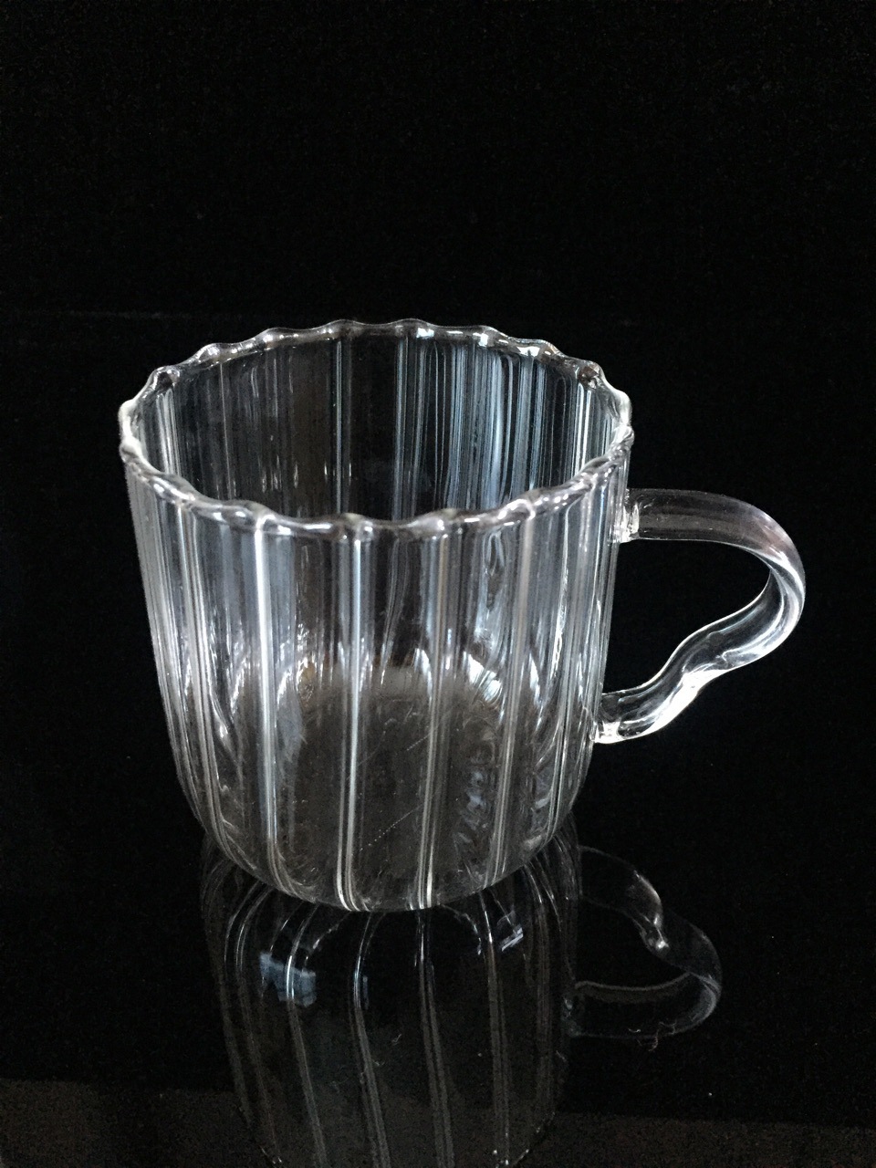 纯手工条纹耐热玻璃杯350ml耳朵把花茶杯