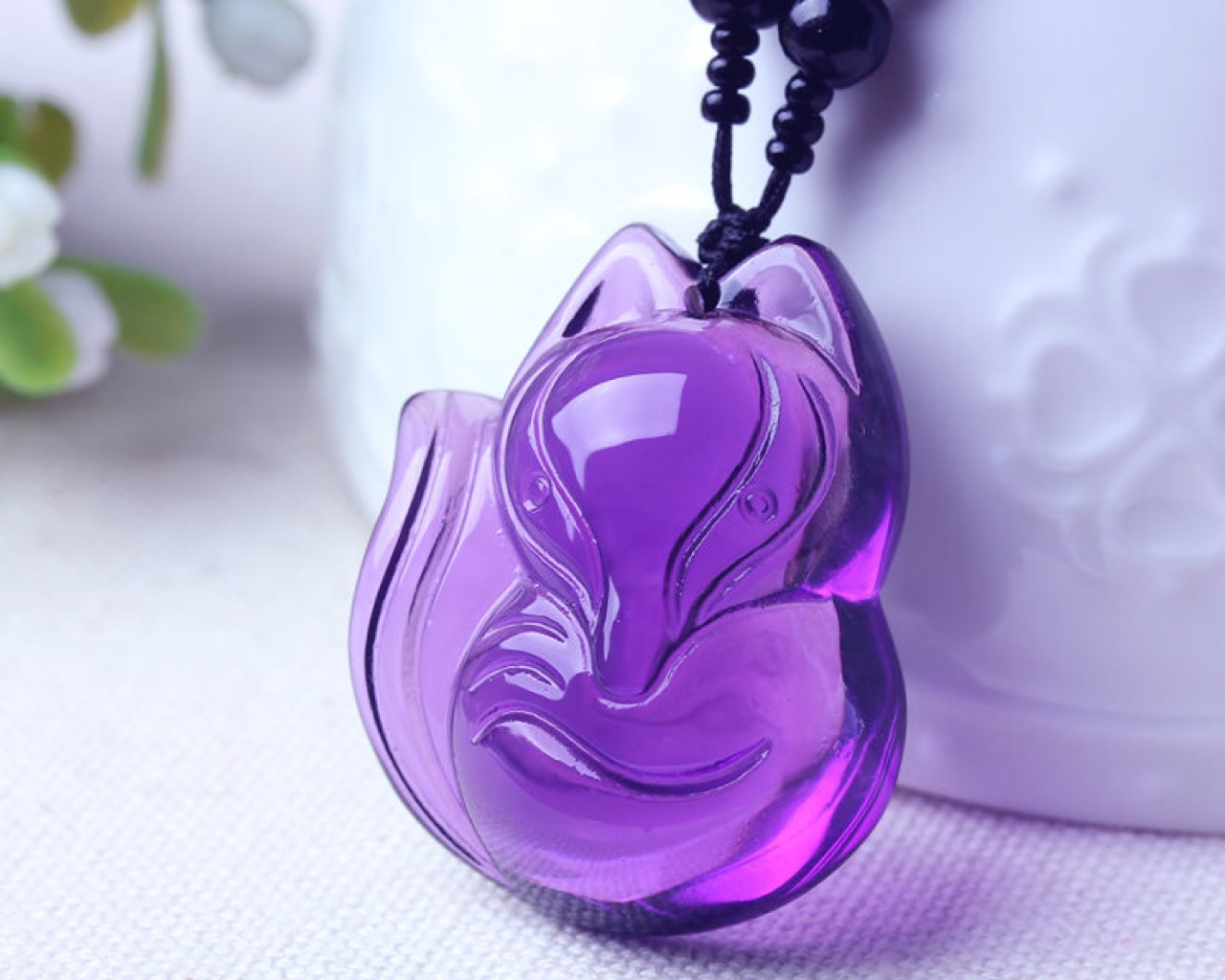 紫水晶灵狐吊坠桃花姻缘情侣爱情守护使者气质款厂家批发