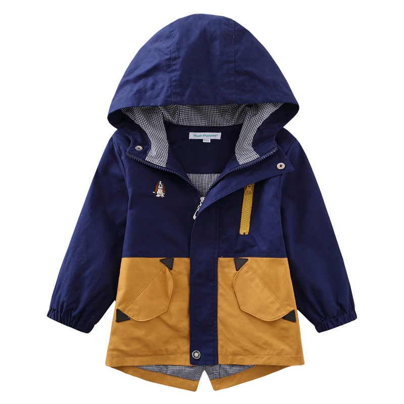 外贸童装批发 男童风衣 春秋新款拼色上衣 纯棉连帽儿童外套