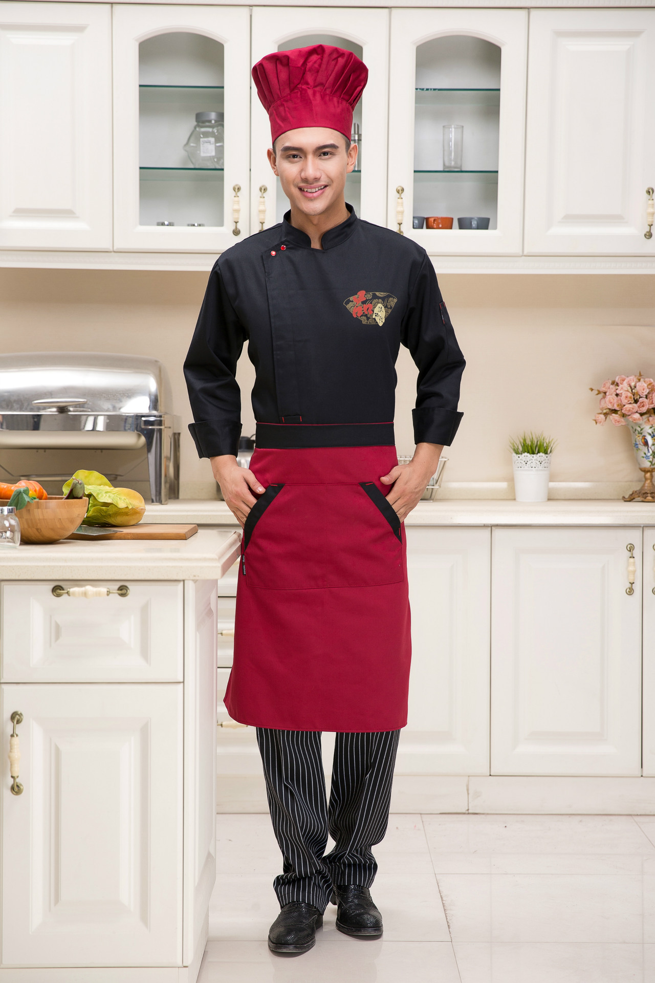 餐厅厨房秋冬季长袖厨师工作服批发厨师服大厨全棉厨衣可加logo