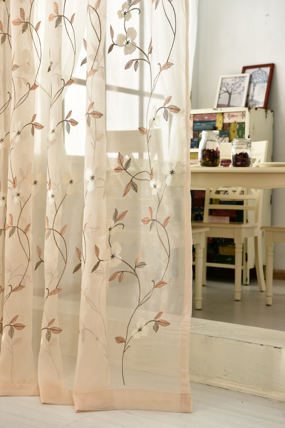 柯桥艾瑞丝美式乡村田园风格刺绣花窗帘阳台卧室飘窗成品定制纱帘