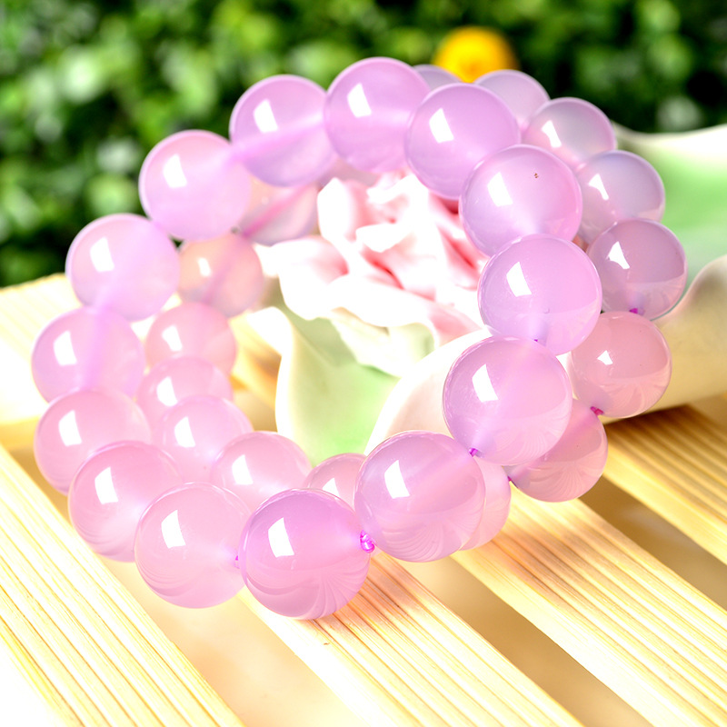 新款送女友生日礼物时尚精美粉色玉髓手串单圈芙蓉玉粉色玉手链