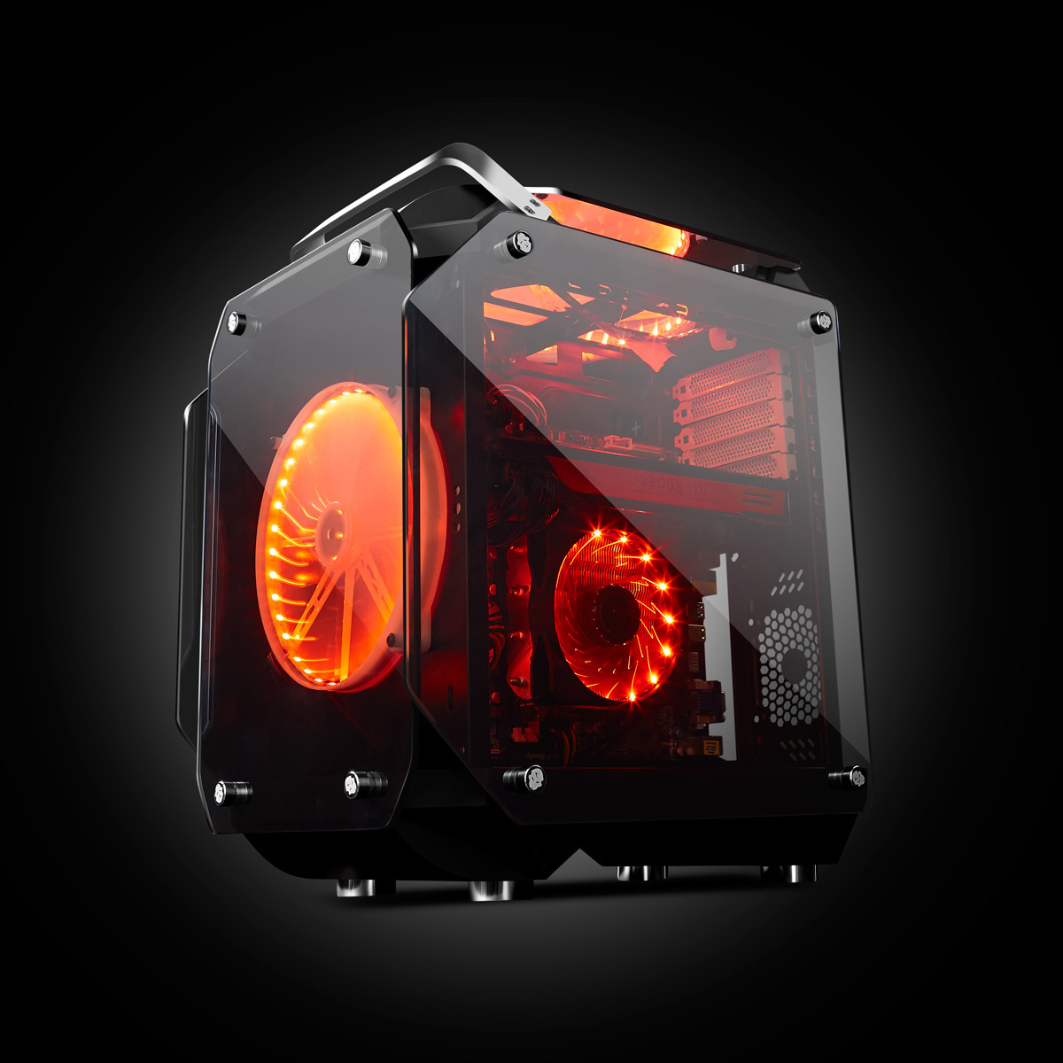 coolman金刚机箱 台式电脑主机箱atx全景钢化玻璃透.