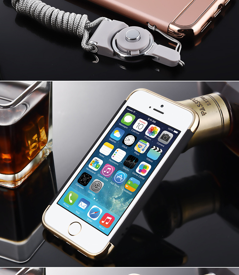 新款苹果5se手机壳电镀3合1保护套iphone5se磨砂.