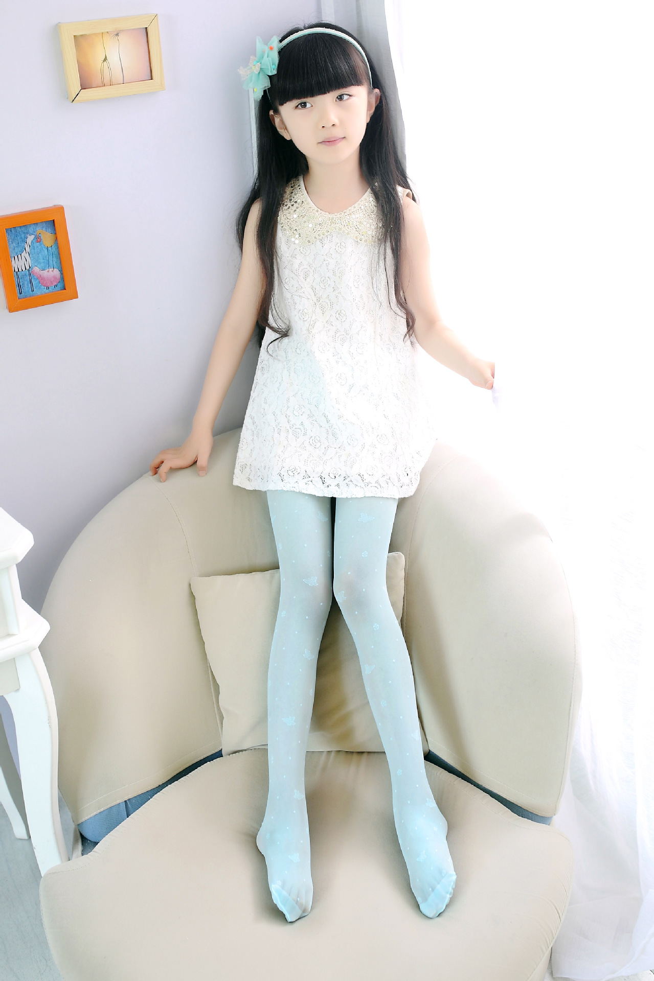 厂家批发新款夏季女童防脱丝袜连裤袜 儿童提花蝴蝶可爱防蚊丝袜